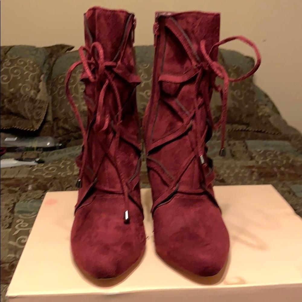 Dark red suede ankle boots
